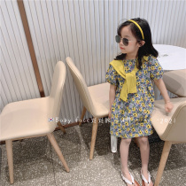 Girl short sleeve one-piece dress 2021 Summer new childrens baby Han version of Korean Air Bubble Sleeves Crushed Princess Dress