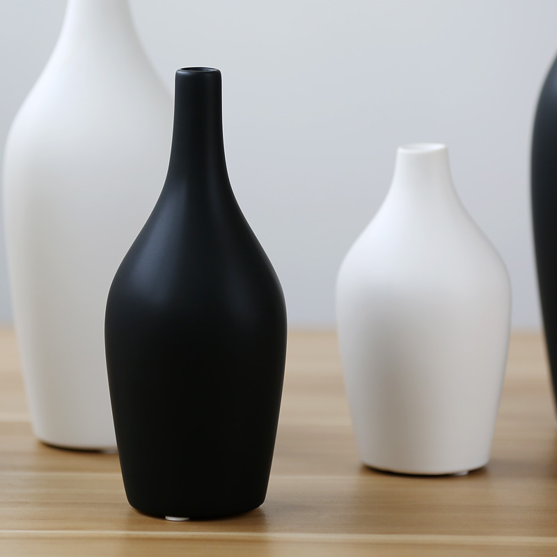 子兰家居 北欧设计哑光釉陶瓷花瓶黑白落地摆台软装高矮瓶简约瓶_7折