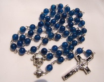 Boutique 6MM blue Agate Rosary long Rosary cross Korean version necklace gift gift gift rosary box