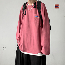 Spring and Autumn Long Sleeve T-shirt Mens ins Tide Brand Loose Couple Fake Two Blouse Korean Fashion Leisure Interior base shirt