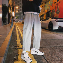 ins pants men Korean version of the trend hanging wide leg pants loose straight sports pants casual 9 ankle-length pants Tide brand guard pants