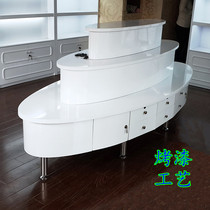 Wooden lacquered oval Nakajima cabinet chain boutique showcase shoes bag leather display case storefront counter