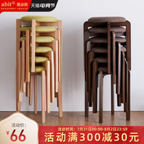 Solid wood stool home Nordic creative wood stool living room bench fashion simple fabric dining stool makeup round stool