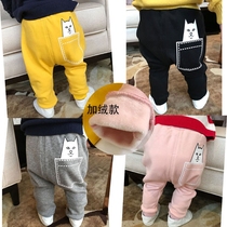 Baby Haren pants 2 men and women baby Autumn and Winter 1-3 years old outside wear plus velvet thickened open stall big pp pants 0 Tide