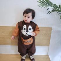 Baby conjoined clothes to eat whole body waterproof anti-dirty clothes wear pants autumn and winter baby children children crawling clothes
