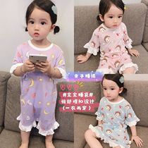 Girls nightgown cotton thin summer parent-child pajamas mother and daughter little girl princess style Children Baby kick home clothes