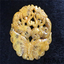Antique high ancient jade imitation Qing era natural old Xiuyu Double Dragon Jade Bi jade antique antique collection boutique carving