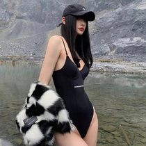 European and American black high-end one-piece suspenders hot girls wear thin and belly-covering pure desire sexy hot spring vacation swimsuit women