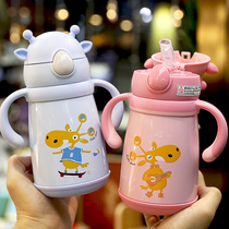 Cartoon childrens water Cup straws water cup baby thermos cup 316 stainless steel kindergarten leak-proof anti-choking school drinking cup