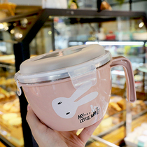 Super cute instant noodle bowl with lid childrens insulated lunch box student 1 person mini girl heart dormitory stainless steel fresh Bowl