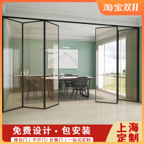 Narrow edge aluminum alloy door kitchen living room balcony partition glass door bathroom sliding door sliding door hanging rail folding door