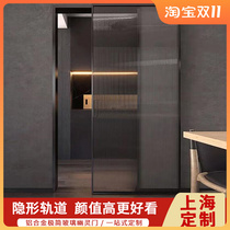 Extremely narrow trackless ghost door invisible track suspended barn door kitchen sliding door toilet Changhong glass sliding door