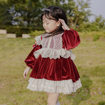 Girls Lolita Dress Spanish Princess Dress Baby Birthday Velvet Dress Autumn Winter