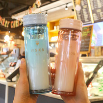 Gradient double-layer glass womens heat insulation and anti-scalding students soaping tea filter Cup creative simple men portable water Cup