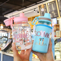 South Korea creative large capacity 1000ml straw glass soft girl tide cute Net Red Girl heart super large water Cup