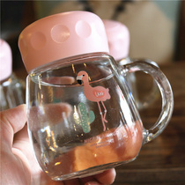 Creative handle glass glass cartoon heat-resistant office tea cup hipster household breakfast with lid leak-proof water Cup