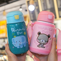 Cute thermos cup childrens water bottle with straw male and female baby kindergarten students 304 stainless steel dual-purpose water Cup