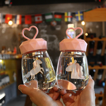 Korean creative water cup Heat-resistant glass Girl heart water cup Small fresh water cup Simple outdoor carrying water cup