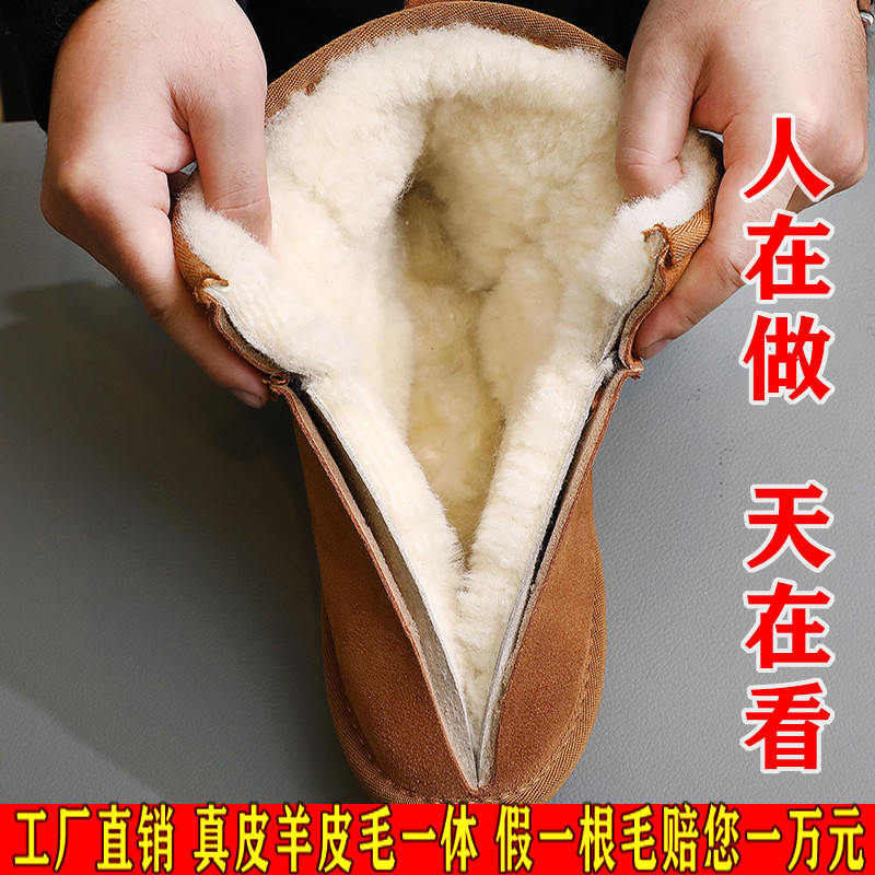 Sheep Fur Integrated Short Cylinder Snowy Boots Woman 2023 Winter New Genuine Leather Fashion Thickened Suede Warm Cotton Shoes-Taobao