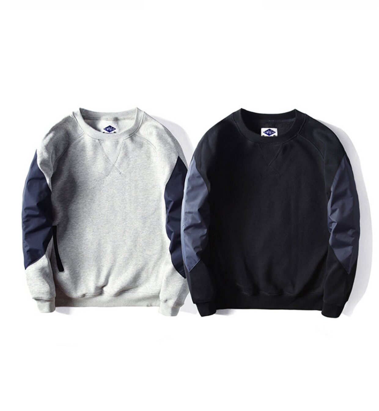 mane潮牌余文乐拼接圆领卫衣男外套头加绒撞色休闲韩版潮流日系