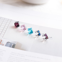 Sterling silver Aurora candy earrings female Morandi color Net red super Fairy earrings candy color squares cool handsome earrings