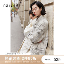 Mall with naivee Navy autumn and winter commuting intellectual retro plaid plush medium length knitted coat coat