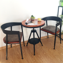 Table and chairs Balcony Iron Art Retro Solid Wood Minimis Industry Three Sets Table And Chairs Wind Milk Tea Shop Café Courtyard Casual