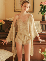 Japan Summer Ice Silk Thin SEXY BAO WEE LACE HARNESS Sleepwear Womans Home Conserved Summer Three Suits