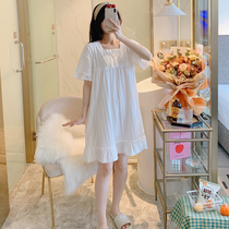 Japanese GP Sleeping Dress Woman New Summer Pure Cotton Short Sleeve White Palace Princess Wind Student Pregnant Woman Sleepwear Dress Thin