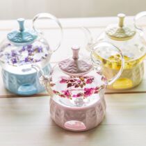 Flower tea pot Ceramic candle base Heating heat-resistant thickened afternoon tea tea set Glass tea maker Fruit teapot