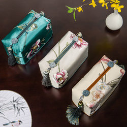 Modern fabric living room Chinese-style paper box flower and bird retro embroidery high-precision embroidery storage tissue box light luxury