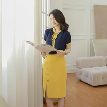 Zhang Chant Custom Zui Fashion Tooling Short Sleeve Blue Snowspun Shirt Yellow Half Dress Career Suit Sleeve Dress