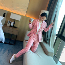 Pink check suit formal womens suit jacket spring broadcast host high-end interview professional dress formal tooling
