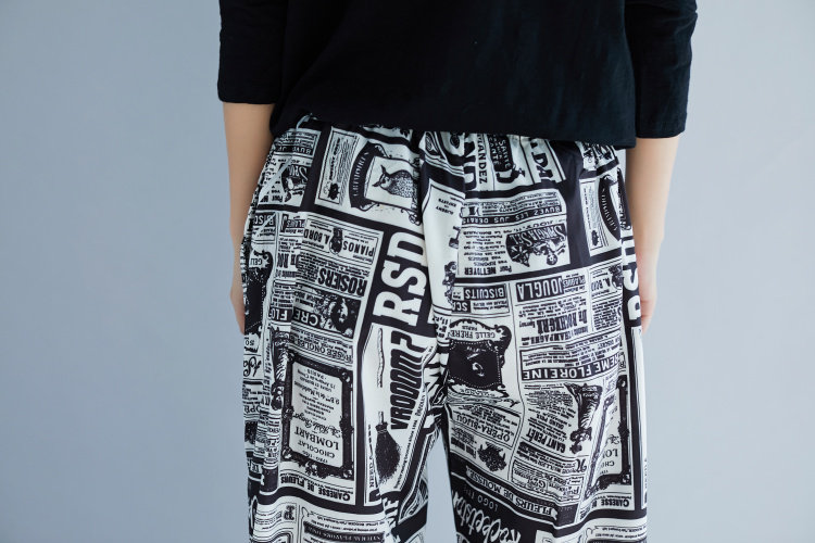 2018个性报纸收口束脚裤女休闲哈伦裤