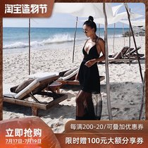 @OM new black sexy see-through mesh stitching beach skirt seaside vacation swimsuit external tie dress female