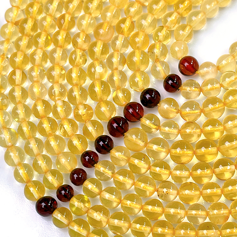 老班长珠宝天然琥珀蜜蜡5-6mm±金珀圆珠长链配链配吊坠毛衣链