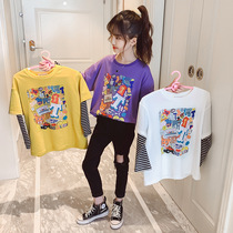 British next Kisss girl T-shirt 2020 Autumn new medium and big child Korean version of foreign style sleeve print base shirt
