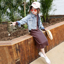 British next Kisss girl set 2020 Autumn New medium child Korean version of foreign-style denim two-piece set