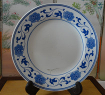 Old plate Cultural Revolution blue and white porcelain Jingdezhen plate folk nostalgic antique collection film and television props