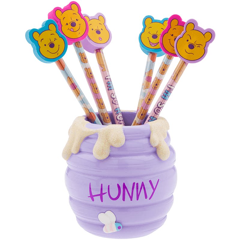 disney store winnie the pooh honey can pen holder cartoon rubber pencil six piece stationery set
