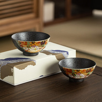 Japan Imports Jiugu Burning Golden Flower Sea Ceramic Rice Bowl Japan Style Home Lovers Sets Bowls of Colorful Plotners