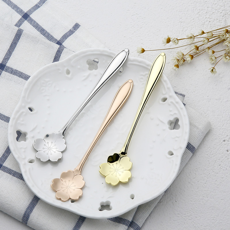 Spot Japan imported Salus spoon Cherry blossom spoon Coffee spoon Stainless steel stirring spoon Flower-shaped tea spoon spoon spoon