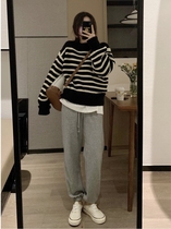 2021 New Lazy Wind Stripe Retro Sweater Womens Clothing Early Autumn Clothing Design Sensation Small Crowdautumn Winter Loose Spring Autumn