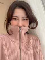 High collar sweater Spring autumn outwear 2022 New 100 hitch loose pure color casual zipper knit cardiovert jacket woman