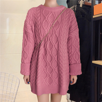 Large size sweater female Korean version of fashion loose laziness twist pullover long female 2021 New Autumn Winter