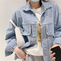 2022 Springtime New Display Slim Jeans Jacket Woman Fat Mm Loose Denim Jacket Turnover Student Casual Blouse