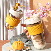 Japanese GP Glass Water Glass Women Cute With Straw Double Drinks Cups Portable Coffee Tea Personal Special Cup