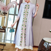 National style improved Hanfu cheongsam dress Chinese style womens retro literary elegant Zen tea suit summer