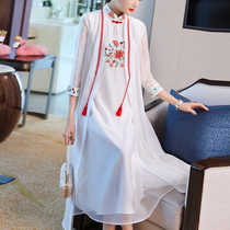 Chinese style womens improved cheongsam sleeveless dress embroidery cover national style vest dress Zen tea dress female summer