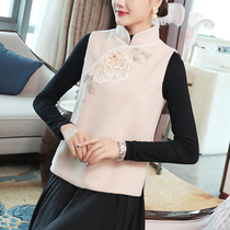 Improved Chinese womens Chinese style womens Tang suit buckled coat Chinese coat Republic of China style vest tea womens autumn and winter